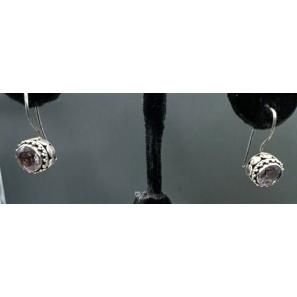 Vintage Sterling and Amethyst Earrings Bezel Setting signed ATI Indonesia